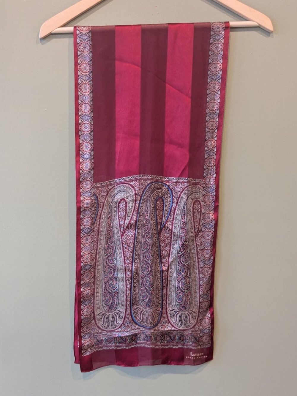 Lauren Ralph Lauren Silk Red Paisley Luxe Scarf Wrap Rectangle Neck European Tie